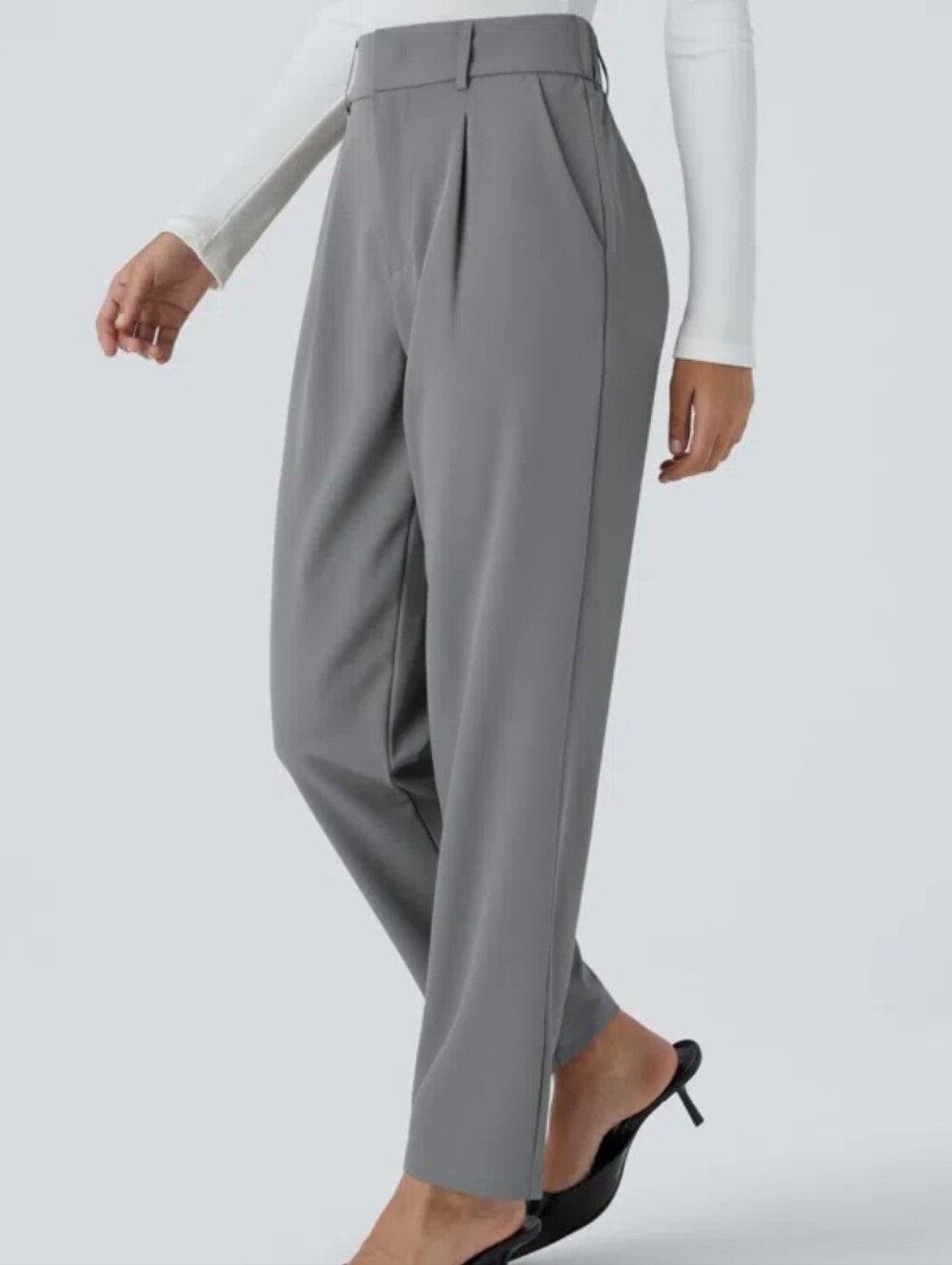 Halara Sz Large Gray Flex High Waisted Work Tapered Trouser Pants NWT #02704662